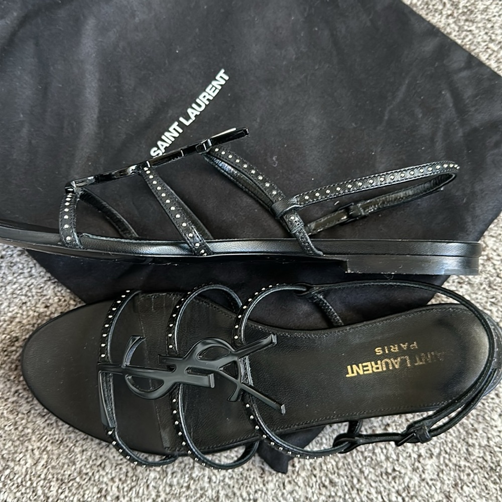 YSL black sandals size 37 1/2 - Picture 2 of 2